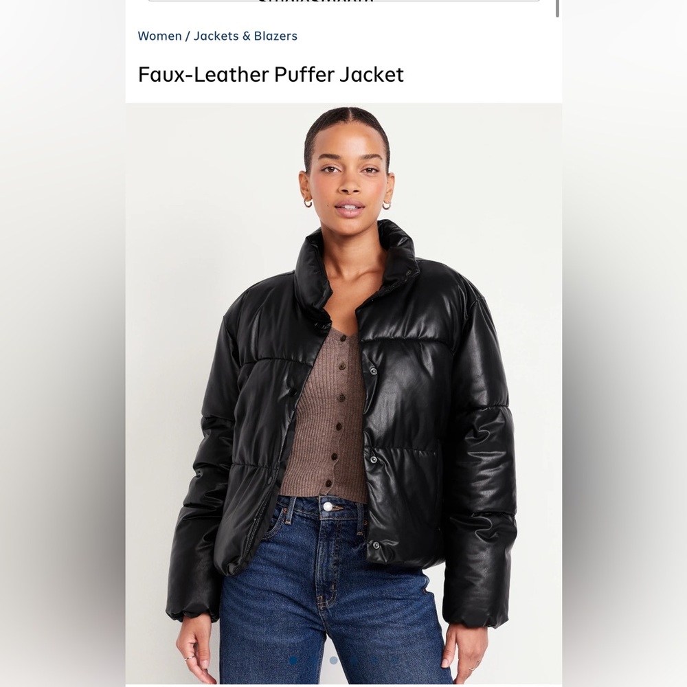 Black Faux-Leather Puffer Jacket XL